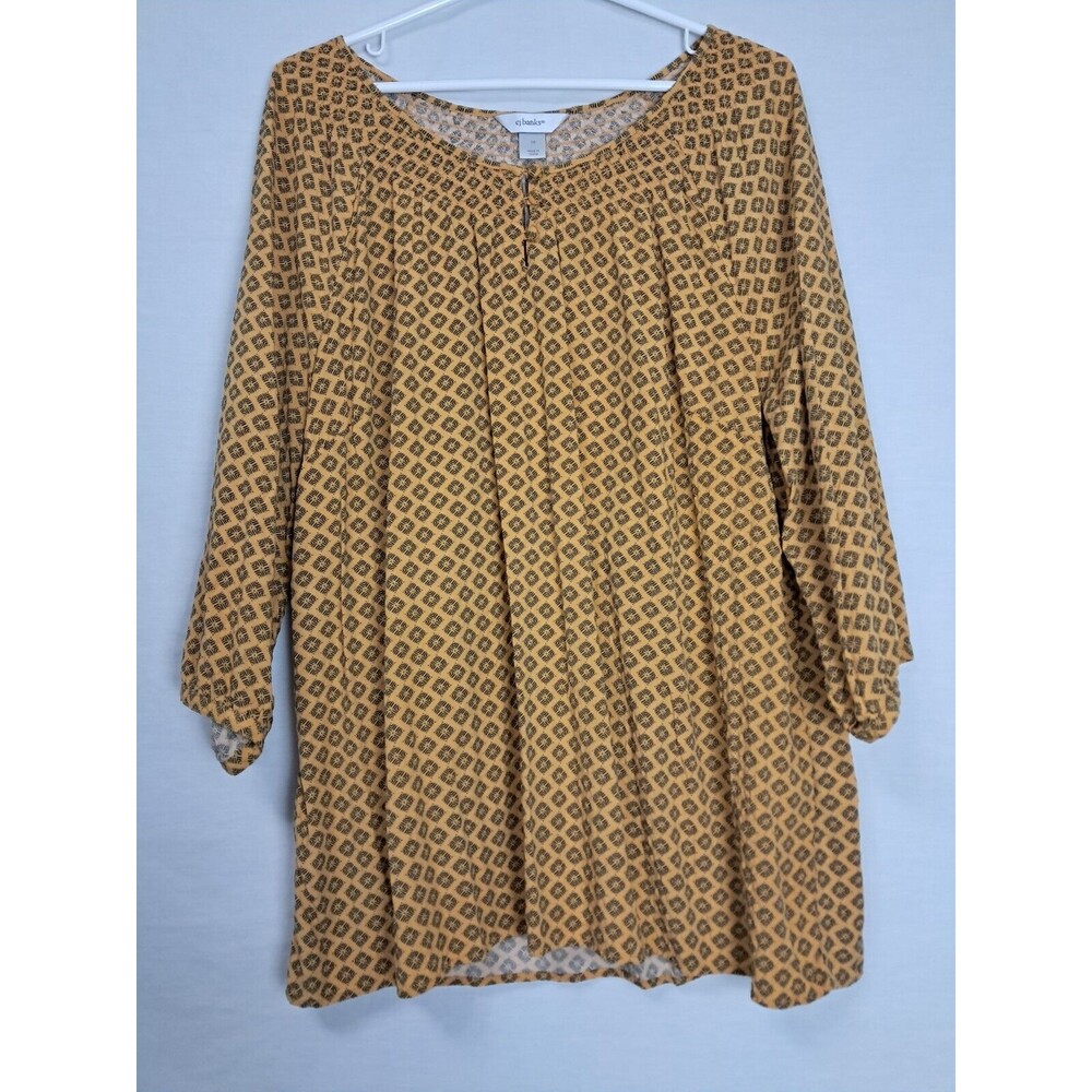 CJ Banks Women's 1X Geometric Print Button Sleeve Tunic Top